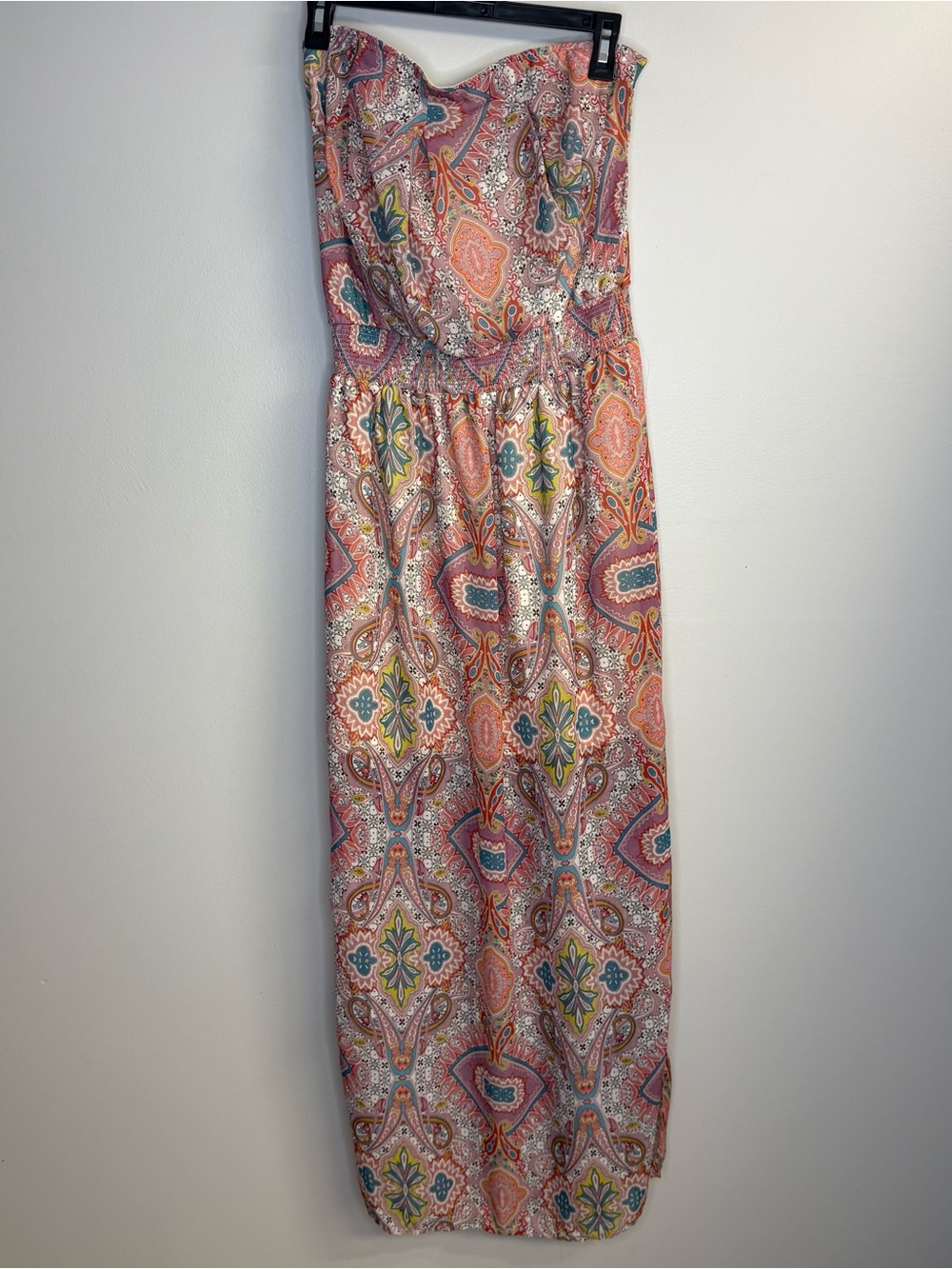 Strapless Paisley Maxi Dress in Coral Multi